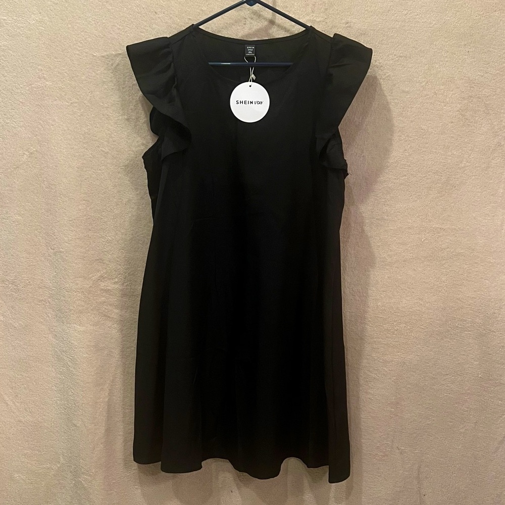 SHEIN Black A- line Dress with Ruffle Sleeves